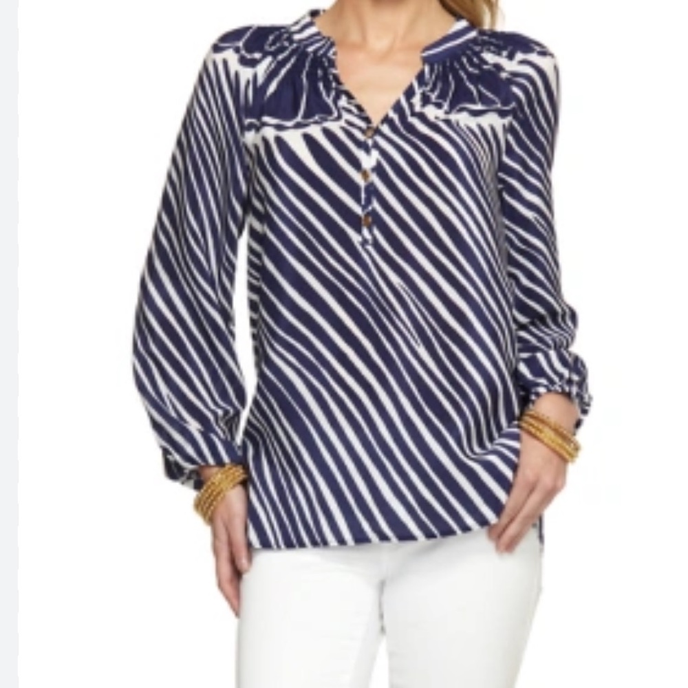Lilly Pulitzer Silk Navy Elsa shimmery shell Blouse size XS